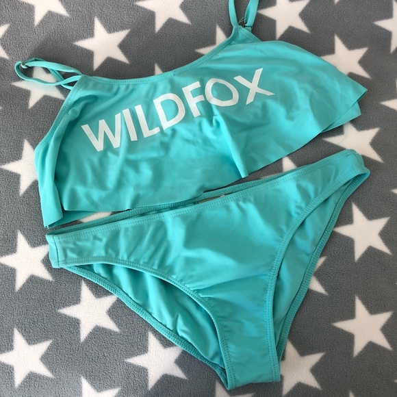 Wildfox Blue Morning Sunrise Logo Flounce Bikini - Picture 3 of 8